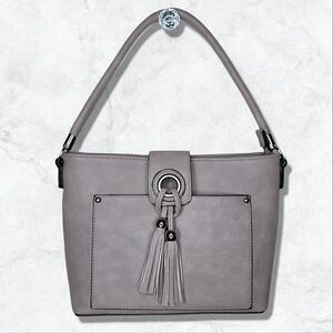 Grey Square Tassle Flap Closure Shoulder Bag